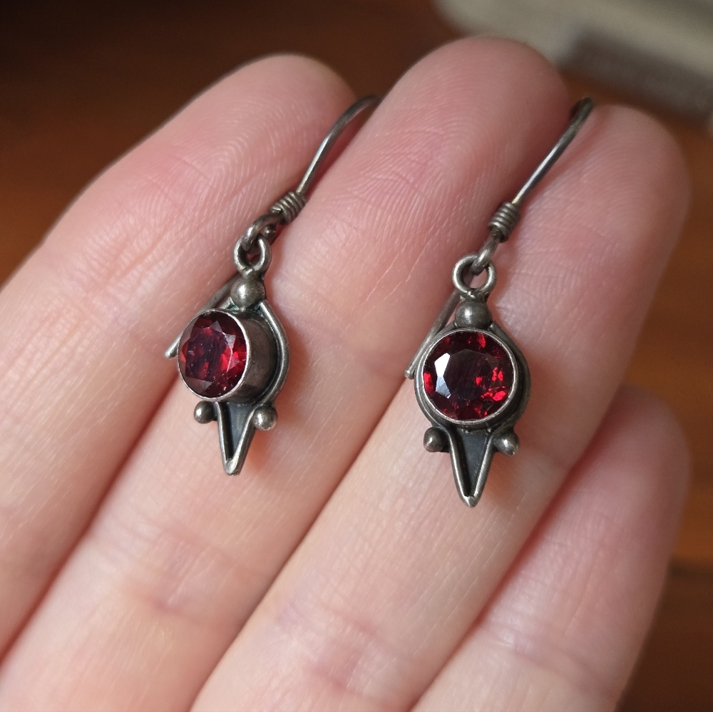 Sterling Silver Garnet Dangle Earrings